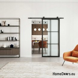Drzwi przesuwne 90 Loft 6S szklane stal czarne szyby w kpl stalowe od ręki