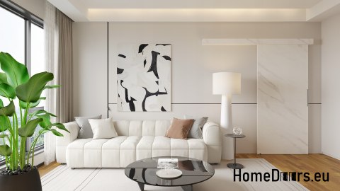 Drzwi przesuwne naścienne ALFA marmur biały 95 +system przesuwny Grube