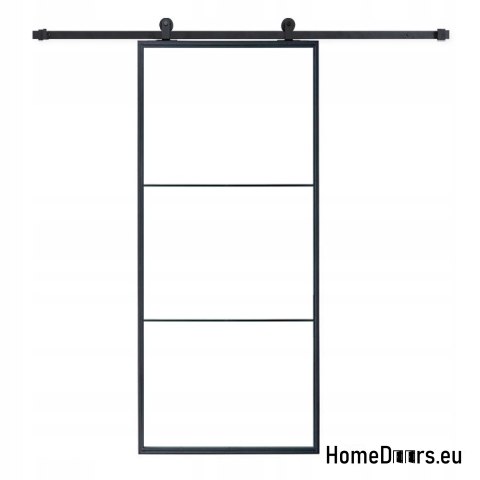 Posuvné dveře 90 Loft 3S FROST sklo ocel černé mléko sklo + systém