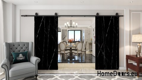 Drzwi przesuwne 148 naścienne ALFA LOFT 01 Marmur Czarny74+system przesuwny